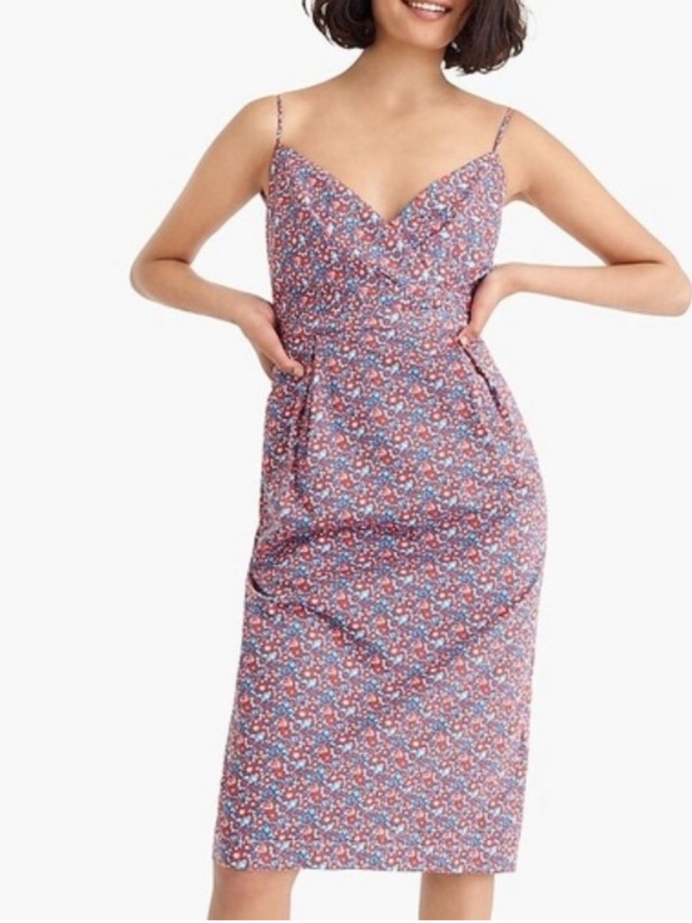 J Crew Liberty Dress Blue Red Ditsy Floral Summer Party Cotton Size 8